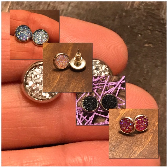 2/$15 Handmade 8 mm druzy earrings - Picture 2 of 8